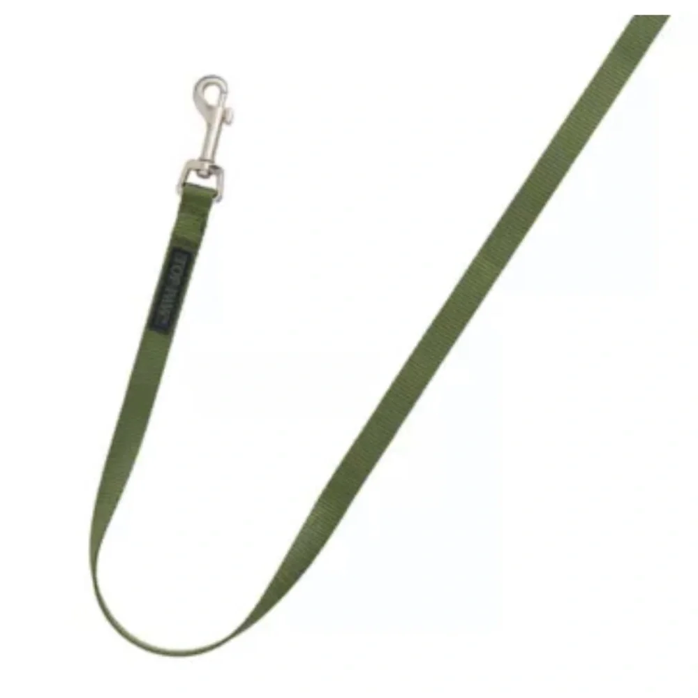 Top Paw 6 ft Long Olive Green Core Leash D Ring Silver Hardware Standard Leash